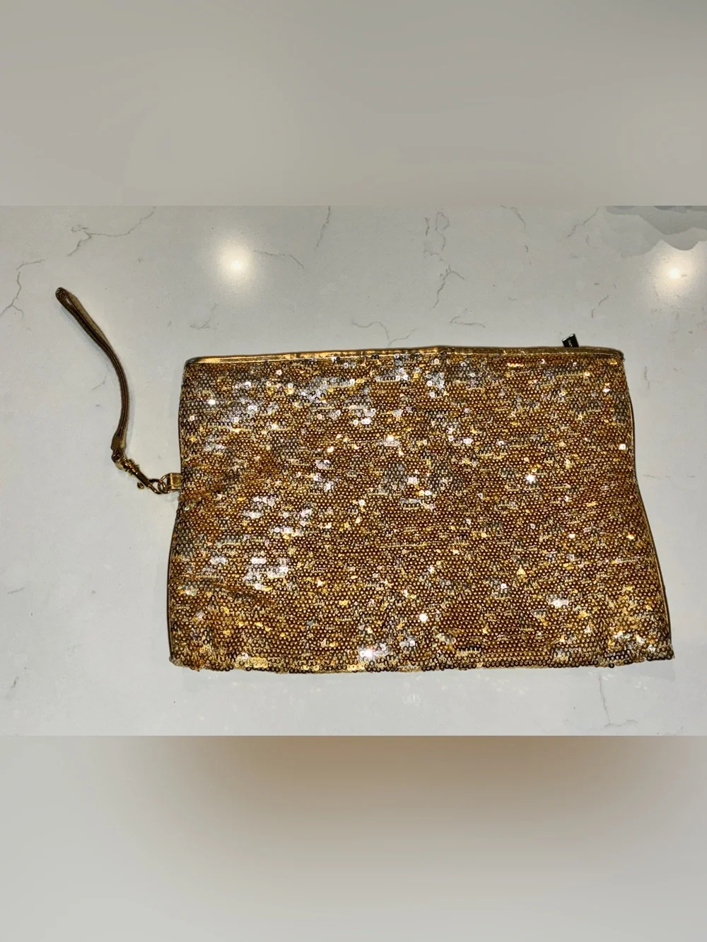 Michael Kors Gold Sequin Sparkle Party Wristlet Clutch Evening Bag with Strap